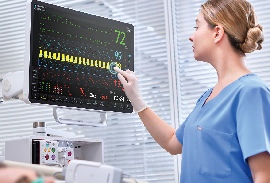 BeneVision™ V Series Patient Monitor - nurse touch with glove